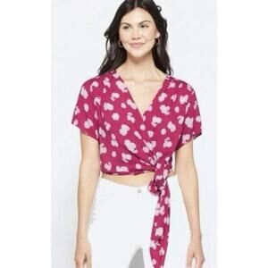 Lush Side Tie Wrap Top Floral sz XL Raspberry pink Resort wear Work wear Church